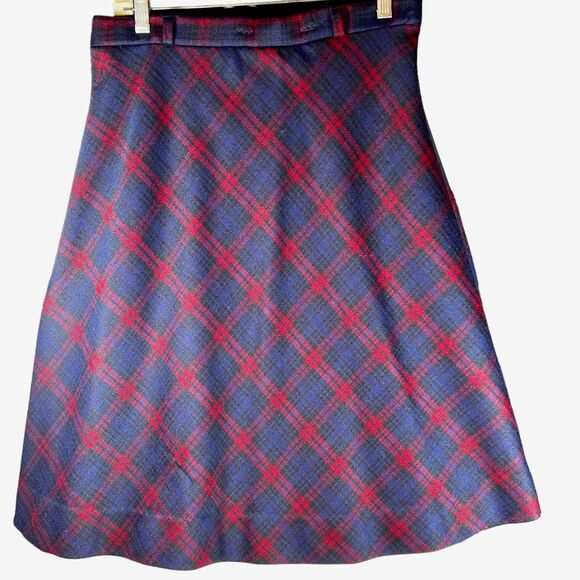 VTG 70s Cape Cod Match-Mates Red Blue Plaid Bias-Cut Midi Skirt Sz 8 Preppy - Picture 1 of 5